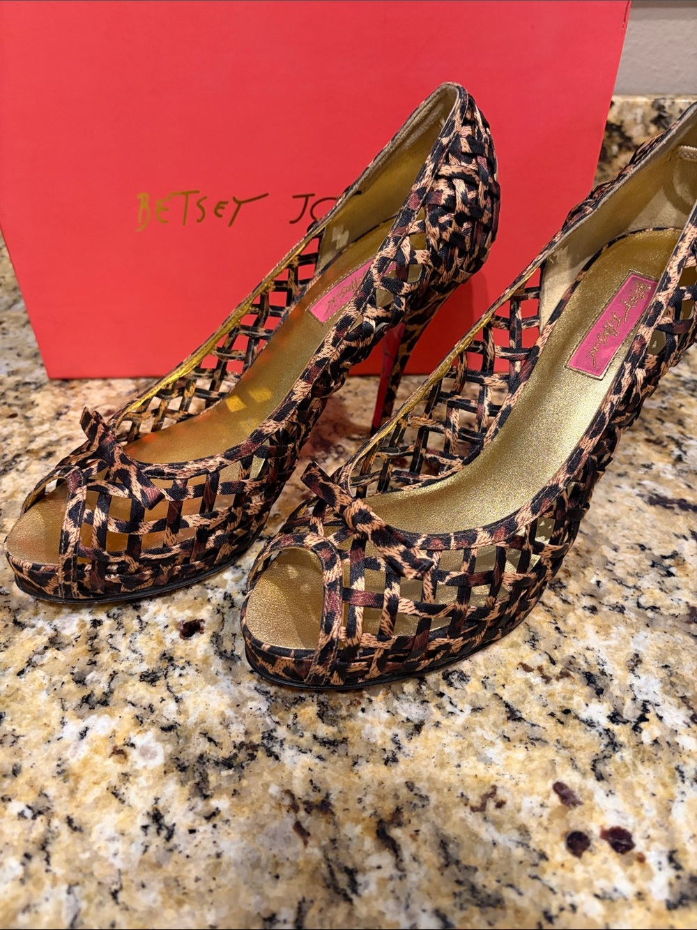Betsey Johnson Leopard Peep-Toe Heels